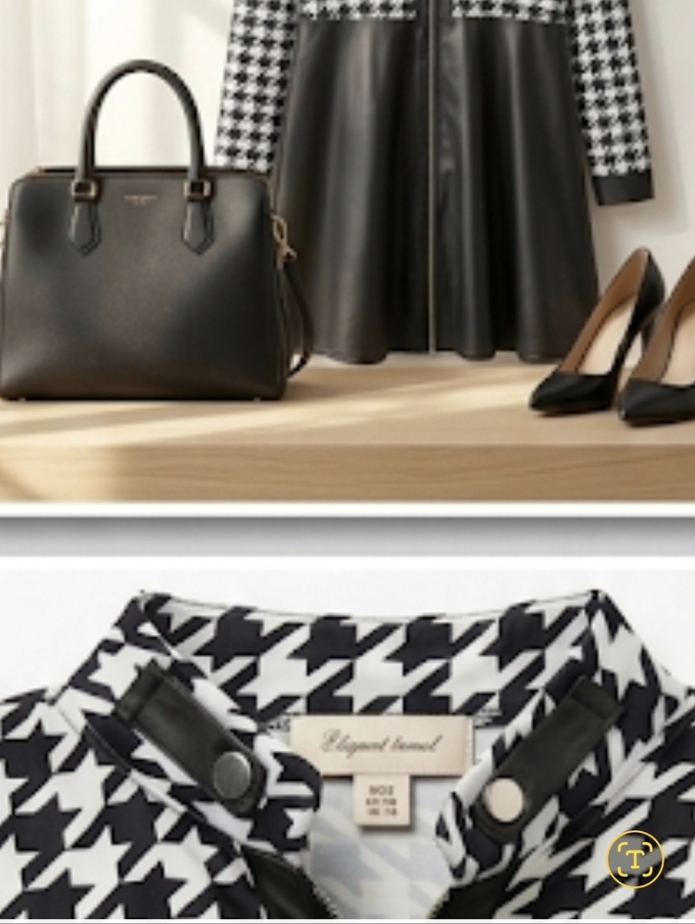 ​BRAND NEW Unique Houndstooth & Faux Leather Zip-Up Dress - Size 2XL (Fits US 12